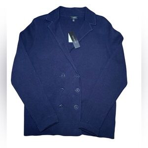 NWT Talbots NavyNautical Preppy Double Breasted Knit Sweater Blazer Large Petite